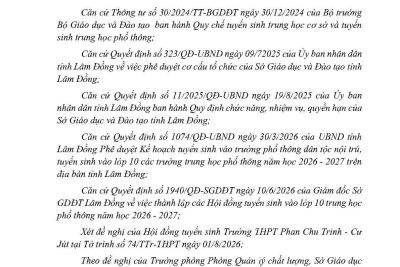Quyết định Phê duyệt kết quả trúng tuyển vào lớp 10 Trường THPT Phan Chu Trinh – Cư Jút năm học 2026-2027