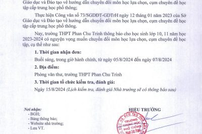 Thông báo chuyển đổi nhóm môn học lựa chọn, cụm chuyên đề học tập năm học 2024-2025