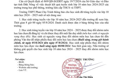 Thông báo học sinh lớp 10 năm học 2024-2025 xem lớp và thay đổi nhóm môn học lựa chọn